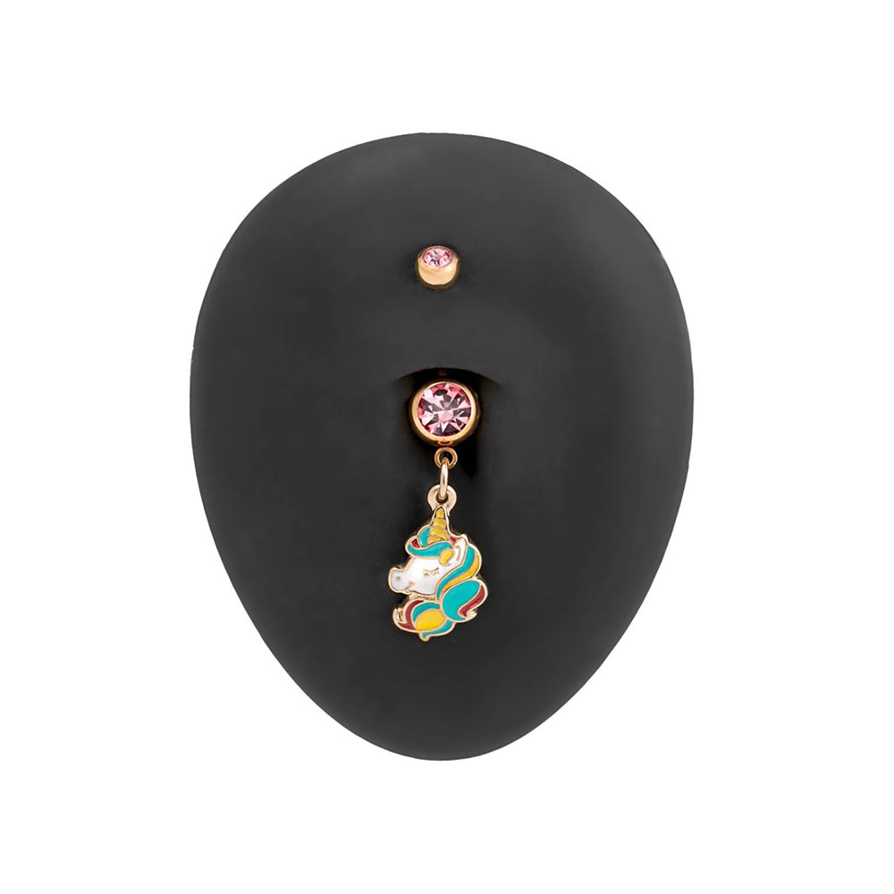 14g 3/8” PVD Gold Unicorn Magic Dangle Belly Button Ring — Externally Threaded Top Ball