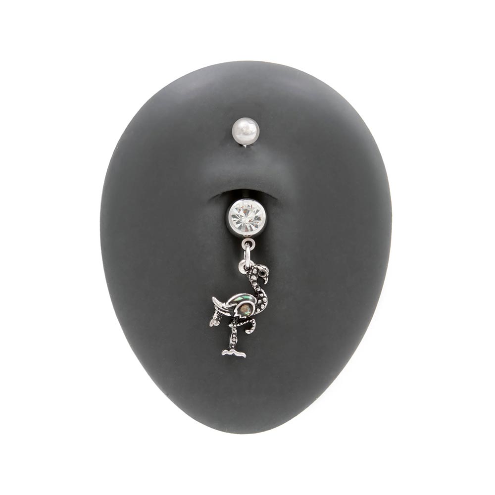 14g 3/8” Vintage Flamingo Dangle Belly Button Ring — Detached Ball