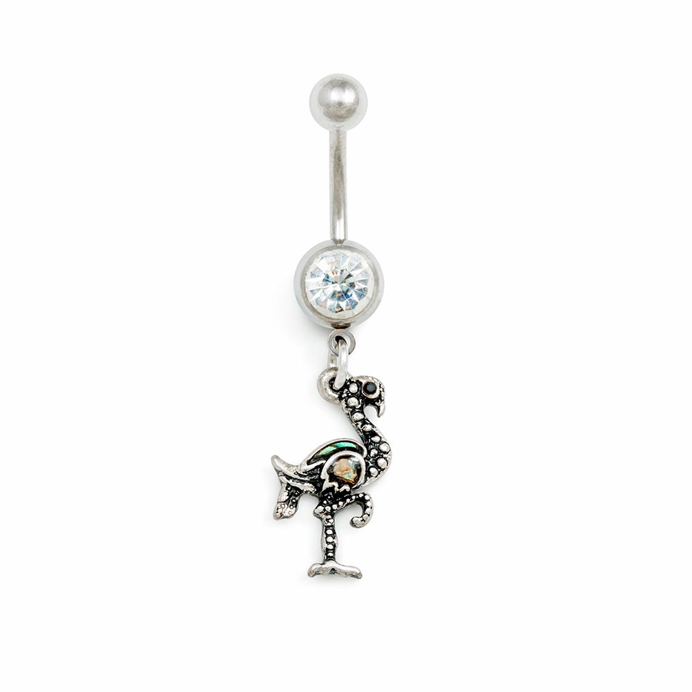 14g 3/8” Vintage Flamingo Dangle Belly Button Ring