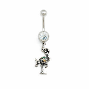 14g 3/8” Vintage Flamingo Dangle Belly Button Ring - Painful Pleasures