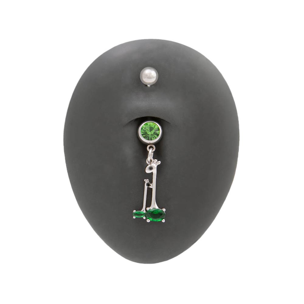 14g 3/8” Green Jewel Giraffes Dangle Belly Button Ring — Detached End Ball