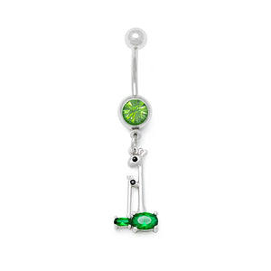 14g 3/8” Green Jewel Giraffes Dangle Belly Button Ring - Painful Pleasures