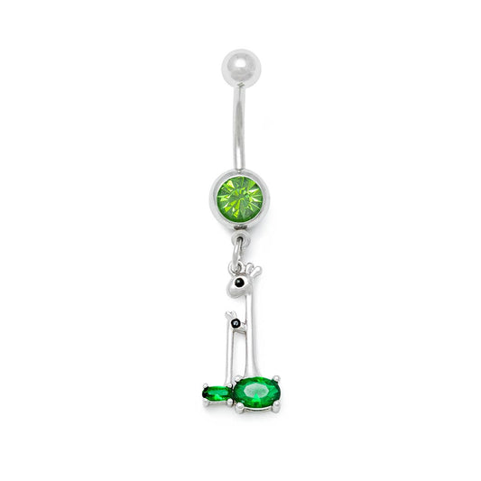 14g 3/8” Green Jewel Giraffes Dangle Belly Button Ring