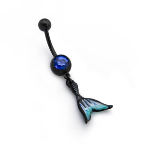 14g 3/8” PVD Black Jeweled Mermaid Tail Dangle Belly Button Ring (Main)