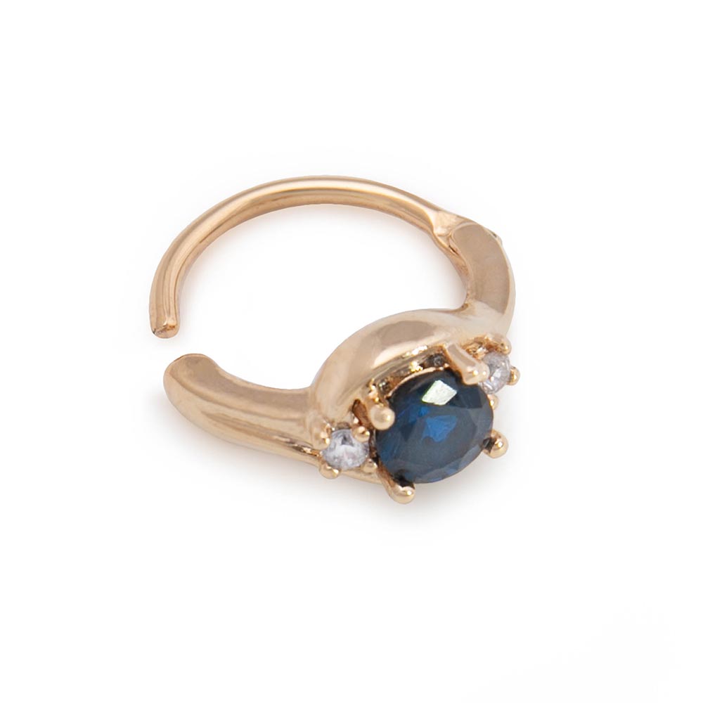 18g 3/8” Gold Plated Sapphire Regality Clicker Ring — Open Clicker Mechanism