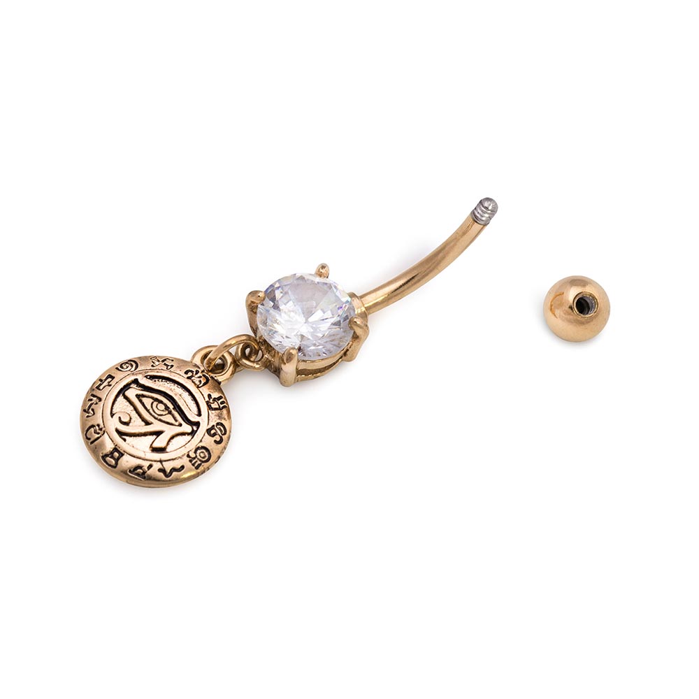 14g 3/8” PVD Gold Crystal Jewel Eye of Horus Dangle Belly Button Ring (Main)