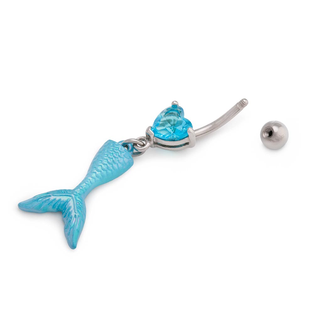 14g 3/8” Sparkle Mermaid Dangle Belly Button Ring (On Model)