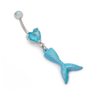 14g 3/8” Sparkle Mermaid Dangle Belly Button Ring - Painful Pleasures