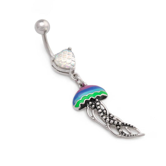 14g 3/8” Deep Sea Jellyfish Heart Dangle Belly Button Ring