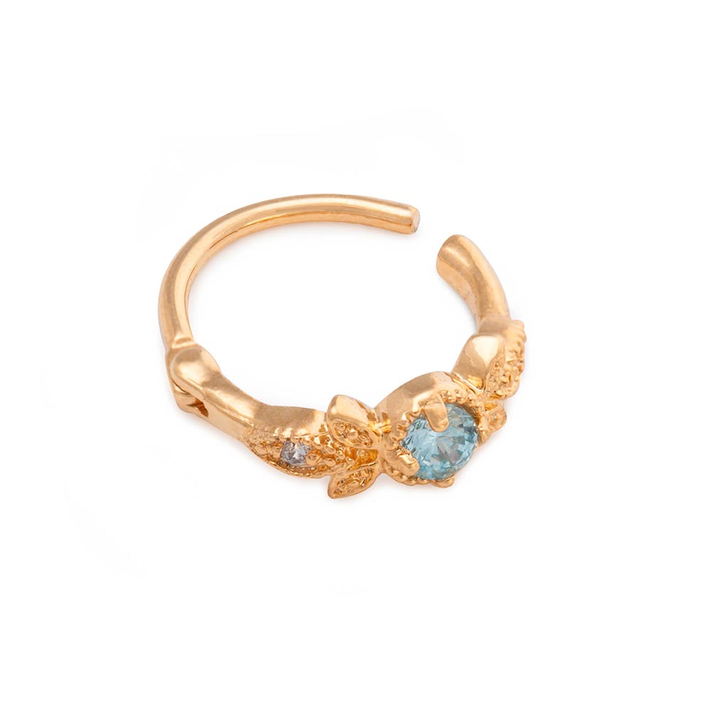 16g 3/8” Grecian Blue Jeweled Laurel PVD Gold Clicker — Open Clicker Mechanism