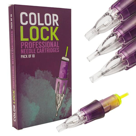Color Lock Cartridge Tattoo Needles — Round Tip — Box of 10