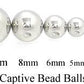 Steel Captive Bead Replacement Balls- 3mm-10mm- Measurements