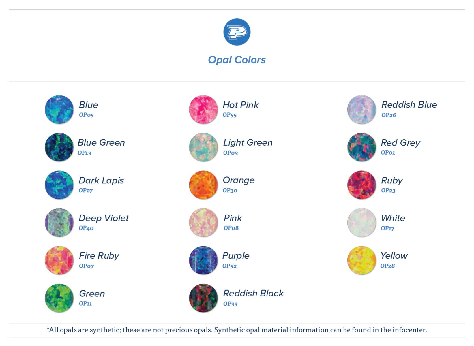 Opal Color Chart