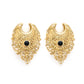 Polished Brass Filigree Black Onyx Saddle Plugs — Price Per 2