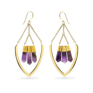 18g Amethyst Obelisk Polished Brass Shield Earrings — Price Per 2 - Painful Pleasures