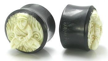 CARVED BUDDHA Plug Horn Organic Ear Jewelry - Price Per 1