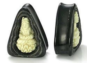 Kayu Areng Black Wood with 3D Goddess Inlay Tear Drop Plug - Price Per 1 - Painful Pleasures