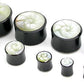 Carved Shell Inlayed on a Horn Plug Organic Body Jewelry 0g - 1 1/4" - Price Per 1