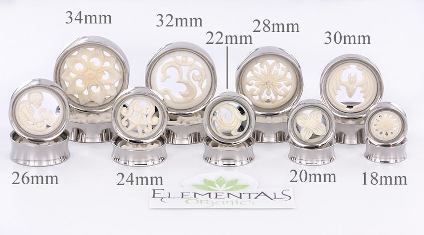 MOON SYNTHESIS PLUGS Double Flare Steel and Bone - 20mm - 34mm - Price Per 1