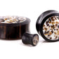 ARENG Wood Base with Mixed Shell Inlay Organic Plug Body Jewelry 6mm - 30mm - Price Per 1