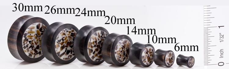 ARENG Wood Base with Mixed Shell Inlay Organic Plug Body Jewelry 6mm - 30mm - Price Per 1