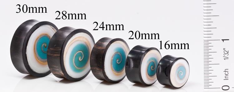 Shell Inlay on Horn Double Flare Organic Jewelry 16mm-30mm - Price Per 1