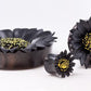 BLACK Flower Painted Leather Double Flare Horn Plug 8mm - 50mm - Price Per 1