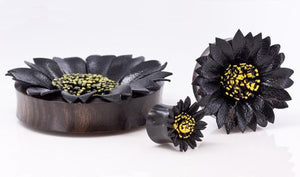 BLACK Flower Painted Leather Double Flare Horn Plug 8mm - 50mm - Price Per 1 - Painful Pleasures
