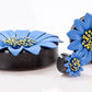 BLUE Flower Painted Leather Double Flare Horn Plug 8mm - 50mm - Price Per 1