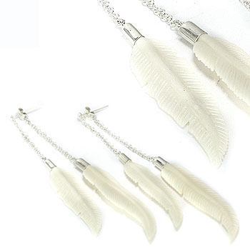 DOUBLE BONE Feather Regular Style Earrings - Price Per 2