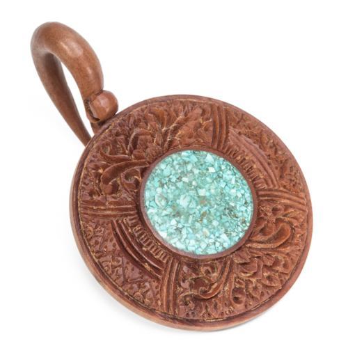 Saba Wood Window of Life Hanger with Crushed Turquoise 3mm - 12mm - Price Per 1