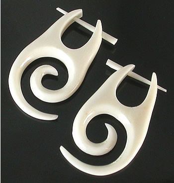 FULL SPIRAL Design Bone Pick Earrings - Stirrups Natural Body Jewelry - Price Per 2