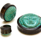Carved Turquoise Buddha Face Areng Wood Plug — Price Per 1