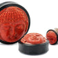 Carved Red Coral Buddha Face on Areng Wood Base Solid Plug - Natural Organic Jewelry 8mm - 50mm Price Per 1