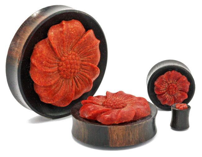 Carved RED CORAL FLOWER Face Organic Jewelry - 8mm - 50mm Price Per 1