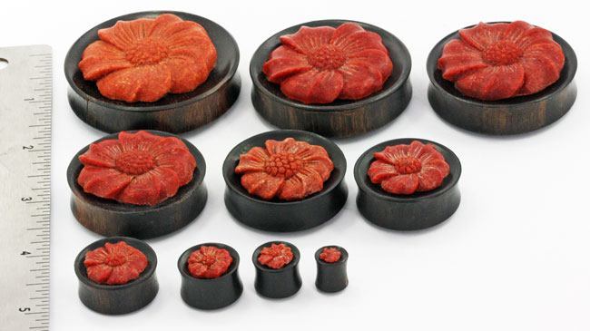 Carved RED CORAL FLOWER Face Organic Jewelry - 8mm - 50mm Price Per 1