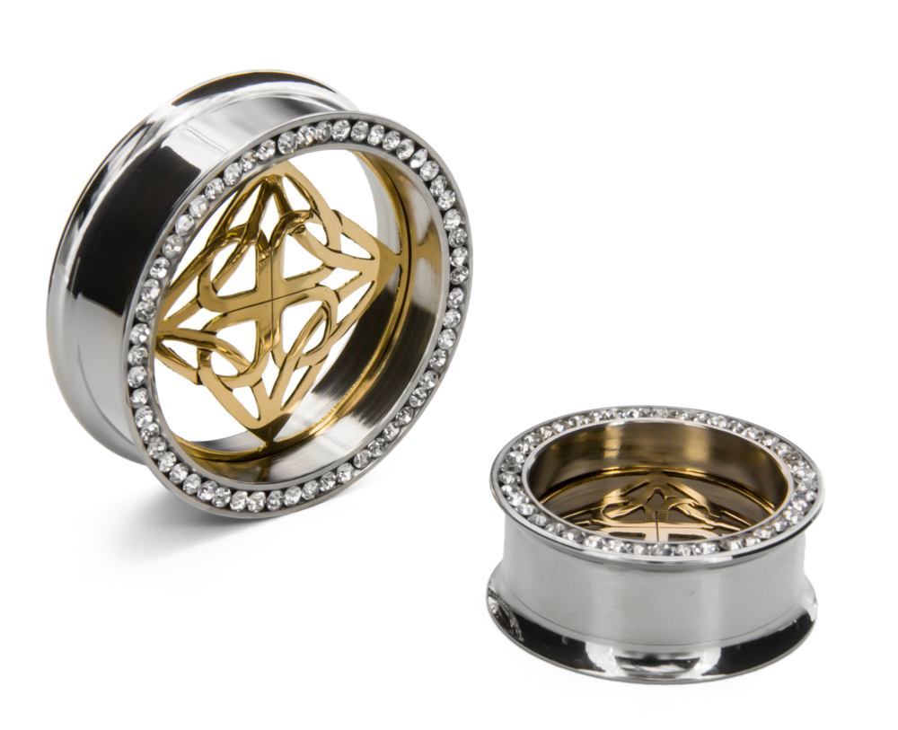 Intan Brass Insert with Round Stone Insert-Ability Tunnel - Price Per 1