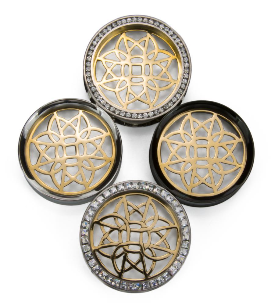 Batari Brass Insert with Round Stone Insert-Ability Tunnel - Price Per 1 Plug Styles