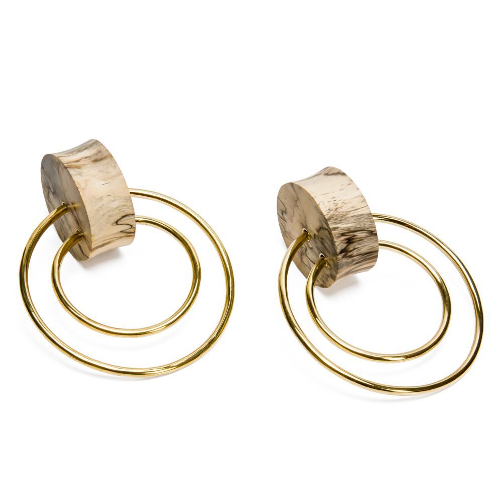 Double Flare Tamarind Wood Plug with Polished Bronze Double Hoops – Price Per 1 Pair