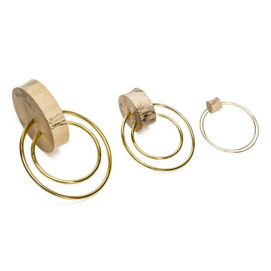 Double Flare Tamarind Wood Plug with Polished Bronze Double Hoops - Price Per 1