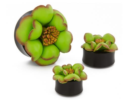 Fields of Green Hand Painted Leather Flower Plug - Price Per 1