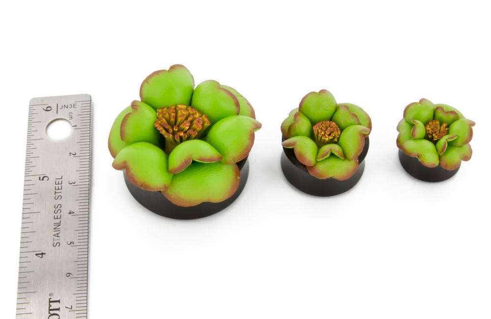 Field of Green Hand Painted Leather Flower Plugs