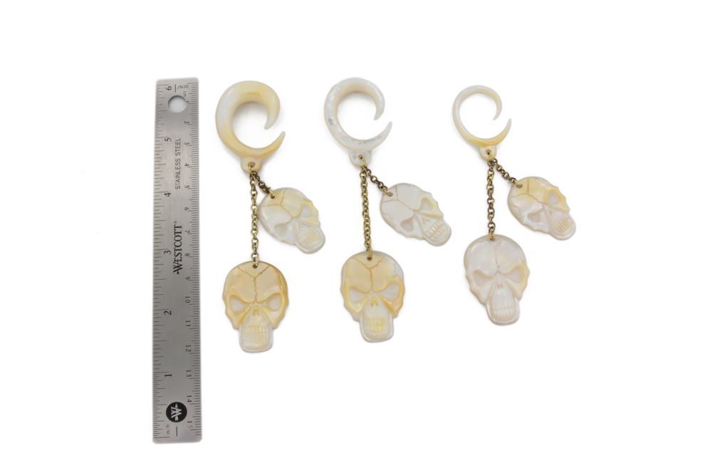 Pirate Skulls Mother of Pearl Large Gauge Dangle Earrings - Price Per 2