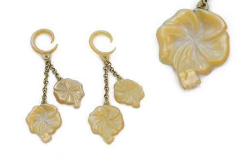 Dainty Hibiscus Mother of Pearl Large Gauge Dangle Earrings - Price Per 2