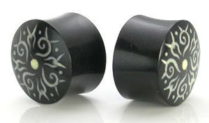 Bone Dust Design Inlay Horn - Organic Plugs 12mm - 24mm - Price Per 1 - Painful Pleasures
