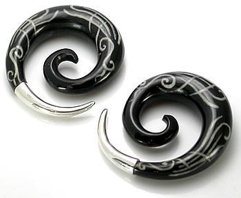 Spiral Black Horn Silver Tip Earrings — 4mm–12mm — Price Per 2