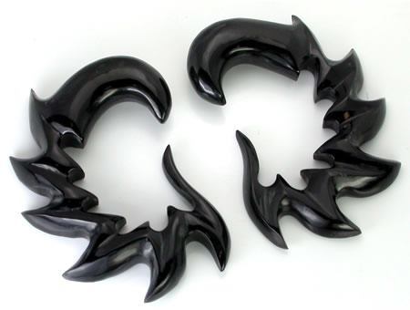 FLAMES Black Horn Spiral Earrings Body Jewelry - Price Per 2