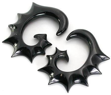 Bat Wings Black Horn Spiral Earrings Body Jewelry - Price Per 2