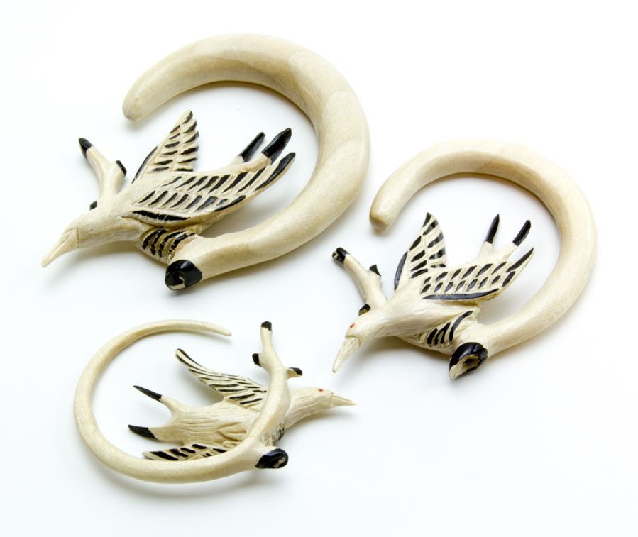 Gannet Diving Bird Organic Crocodile Wood Ear Hangers - 3mm-12mm - Price Per 2 - Painful Pleasures