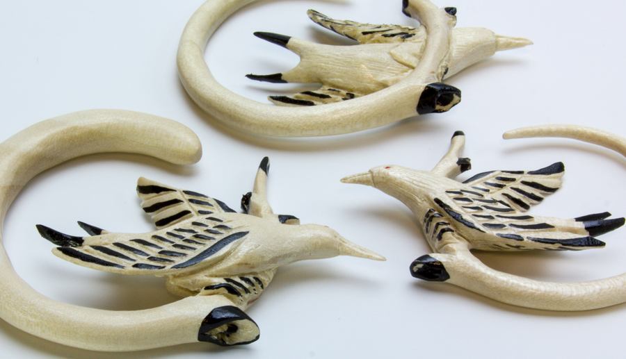 Gannet Diving Bird Organic Crocodile Wood Ear Hangers - 3mm-12mm - Price Per 2 - Painful Pleasures